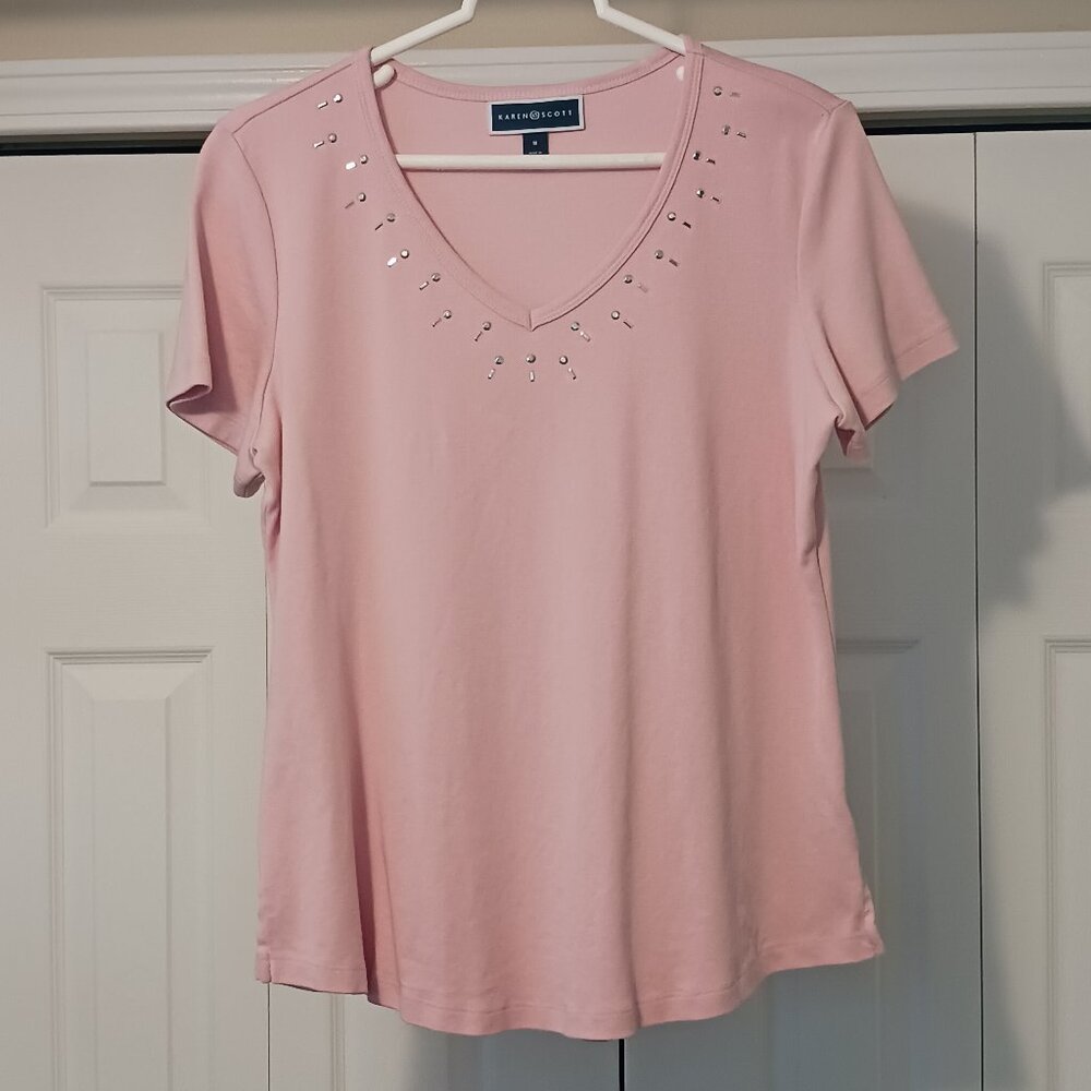 #355 3/$18 - Karen Scott Pink/Peach Short Sleeve Top Size M